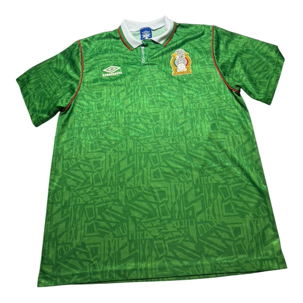Umbro Mexico 1994 World Cup Soccer Jersey Green Aztec Pattern Mens Large Vintage - Picture 3 of 14